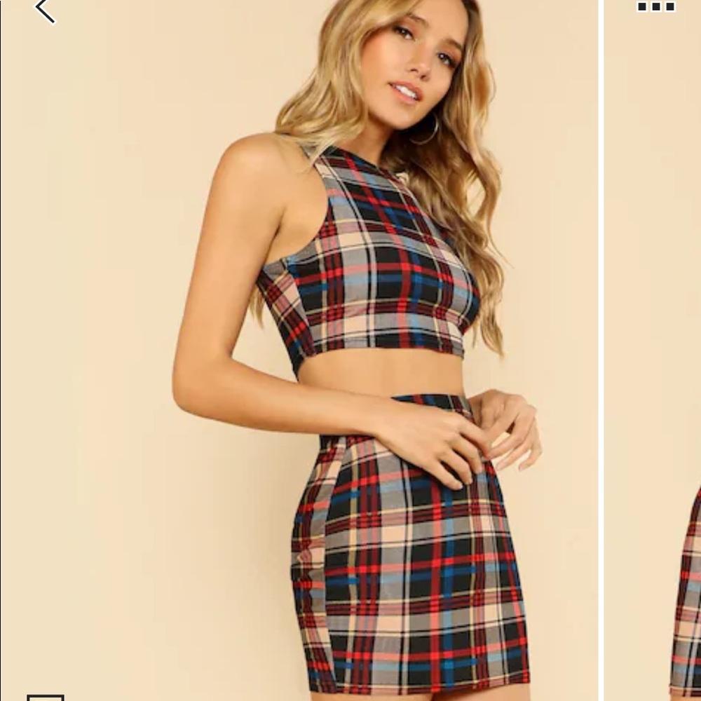 Two Piece Burgundy Plaid Set